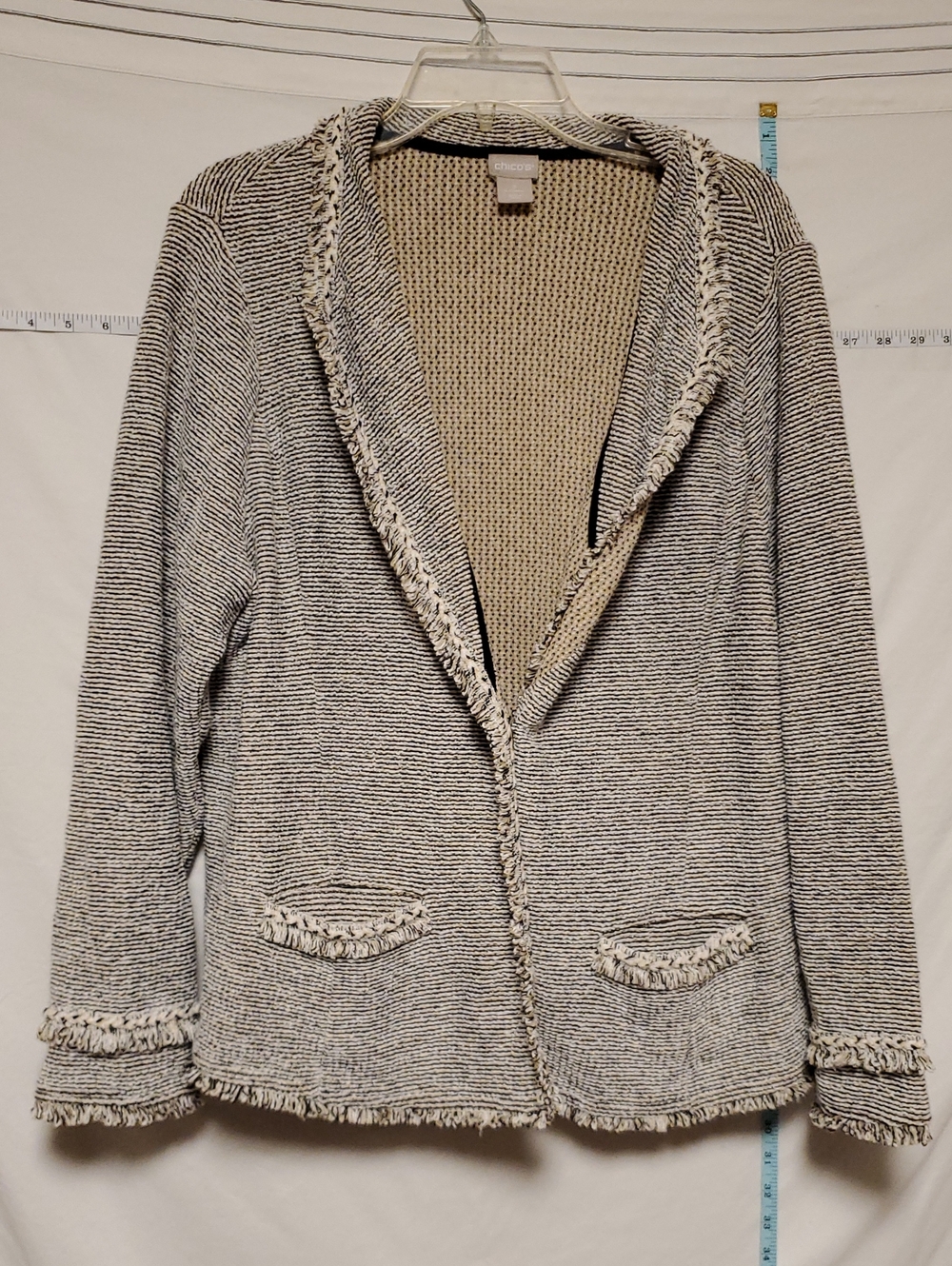Chico's Cotton Cream Black Knit Textured Blazer Sweater XL Lagenlook Artsy
